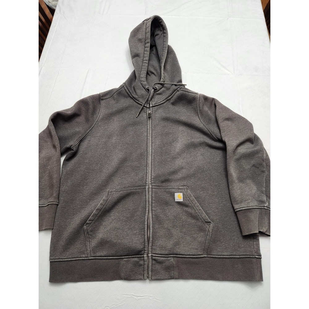 Carhartt Hoodie Womens 2X Gray Relaxed Fit Full Zip Fleece Sweatshirt Workwear